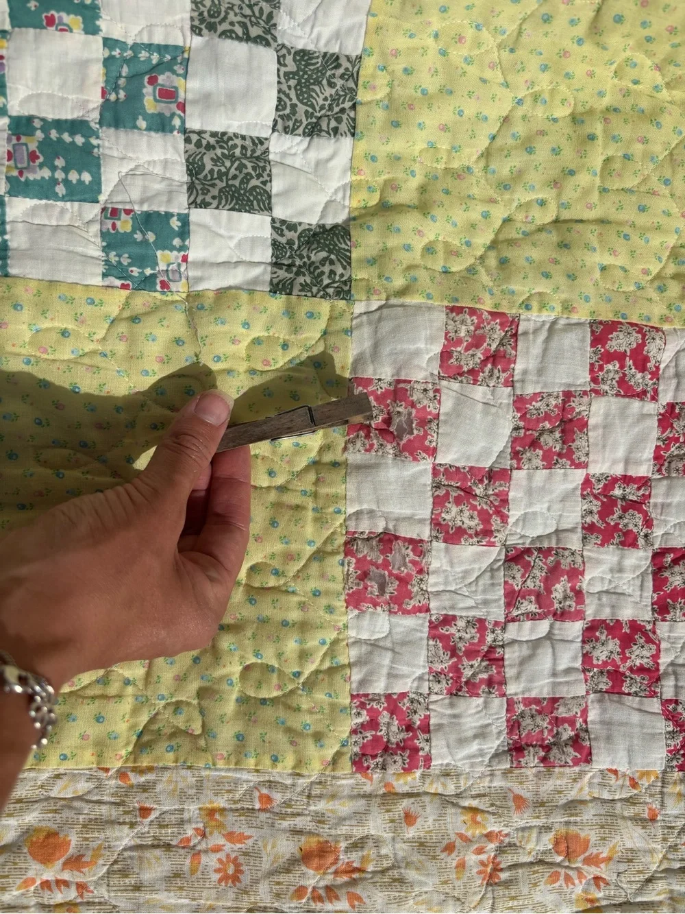 Handmade Yellow Patchwork Prairie Point Quilt